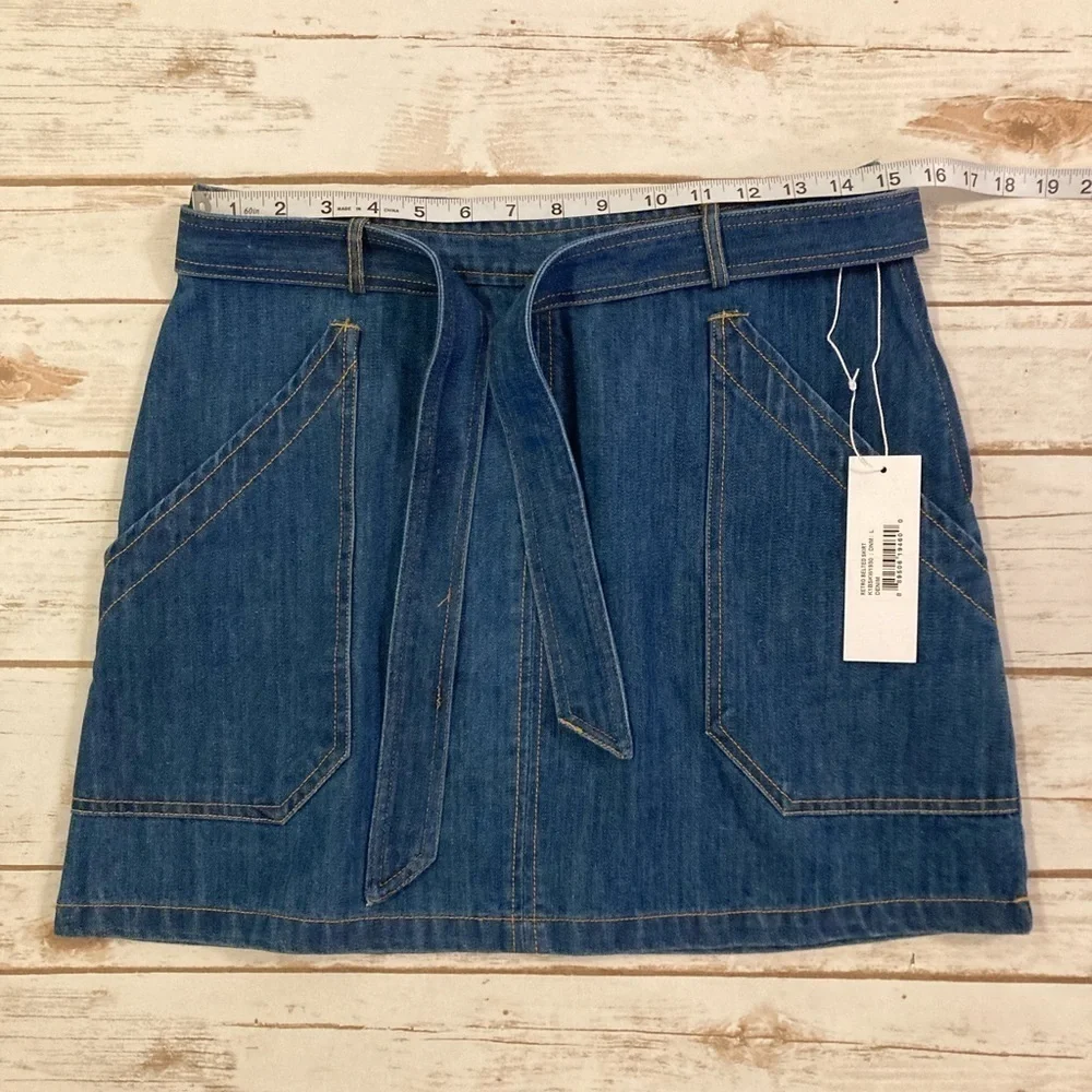 Bishop + Young Retro Blue Belted Denim Skirt Size 8